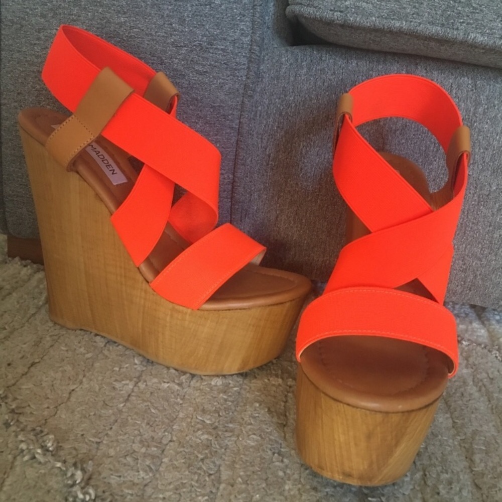 Steve Madden neon orange or coral platform sandals